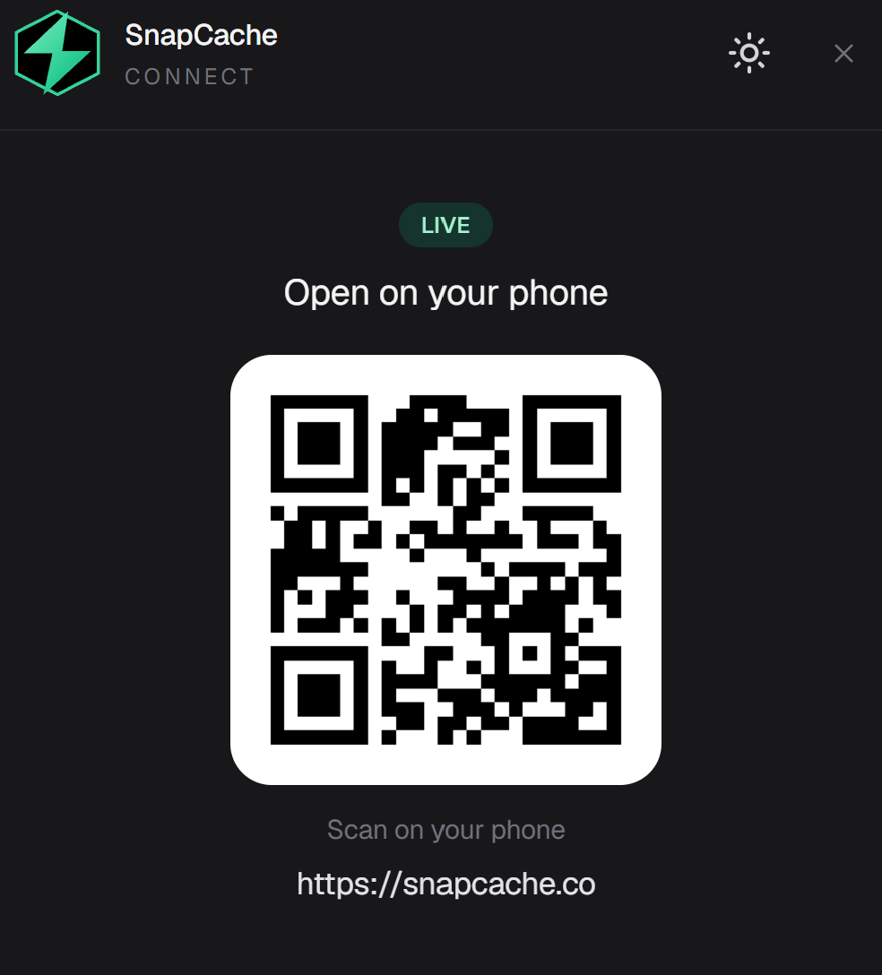 SnapCache Connect — QR code to open on your phone