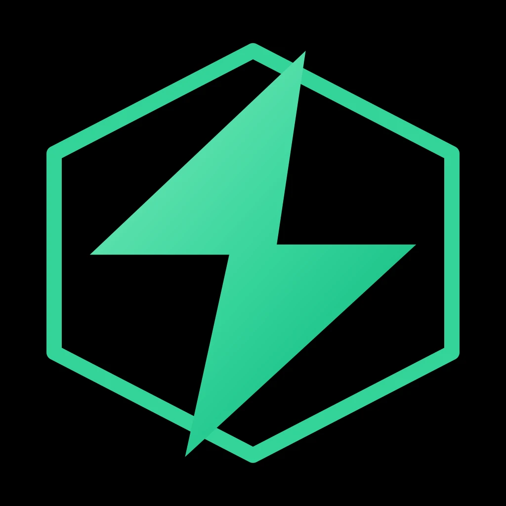 SnapCache symbol large — green hexagon with lightning bolt